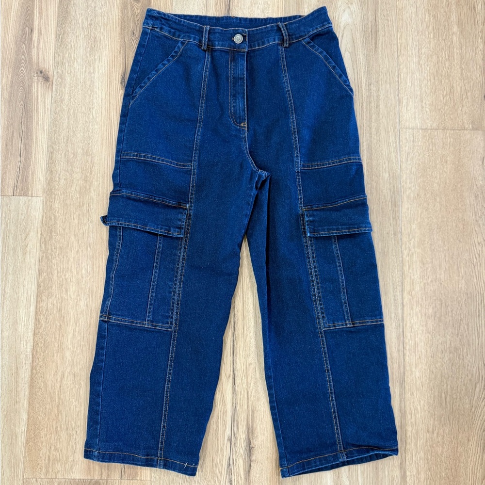 Skies Are Blue Denim Blue Cargo Jeans - Size Medium